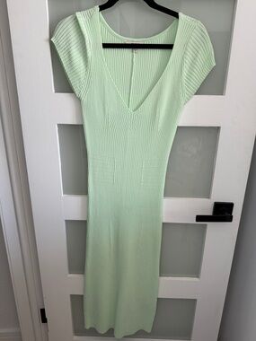 Guess Mint Green Ribbed V-Neck Maxi Dress